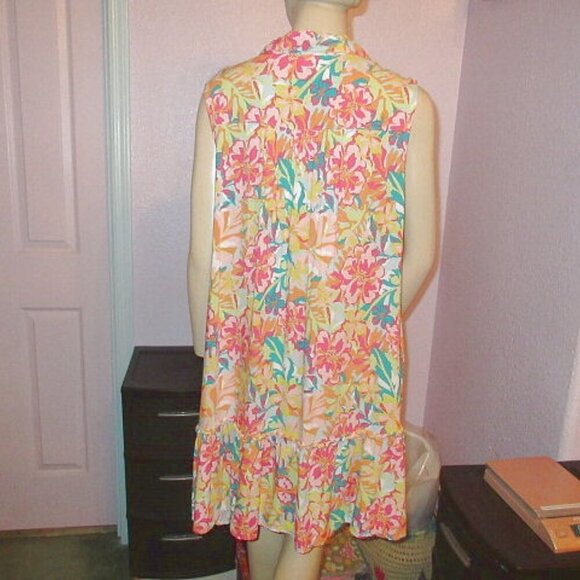 Time And Tru Hawaiian Dress Size XL Sleeveless Button Up Tiered Ruffle Tropical - Picture 7 of 10